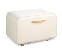 Navaris Contenitore Porta-Pane Anni '60 - Cassetta Apertura Frontale - Scatola Anti-muffa - Bakery Bread-Box Metallo e Legno 35.2x23.5x23cm - Crema