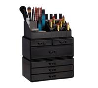 Relaxdays Contenitore per Cosmetici a 6 Cassetti, 22 Scomparti, Make Up Organizer, Porta-Trucchi, Acrilico, Nero, Confezione con 6 pz