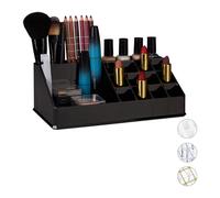 Relaxdays Contenitore Porta-Trucchi In Acrilico, Make-Up Organizer a 16 Scomparti per Cosmetici, Rossetti, Nero
