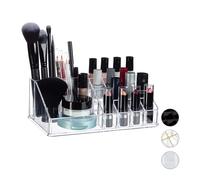 Relaxdays Contenitore Porta-Trucchi In Acrilico, Make-Up Organizer Con 16 Scomparti Per Cosmetici, Rossetti, Trasparente