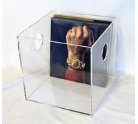 Contenitore portadischi vinili in plexiglass trasparente a cubo