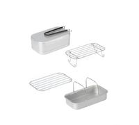 Contenitore portatile in alluminio per il pranzo da campeggio, con vaporiera e griglia, compatto, 16,5 x 9,8 x 6,5 cm, design leggero per cucinare all'aperto, picnic, barbecue ed escursionismo, nero o