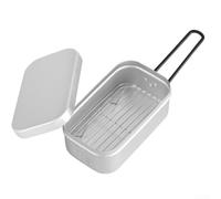 Contenitore portatile in alluminio per il pranzo da campeggio, con vaporiera e griglia, compatto, 16,5 x 9,8 x 6,5 cm, design leggero per cucinare all'aperto, picnic, barbecue ed escursionismo, nero o