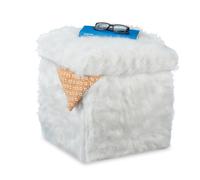 Relaxdays Contenitore Pouf A Cubo, Imbottito, Sgabello, Portaoggetti, 40 L, Puffo Quadrato, Hlp: 39 x 38 x 38 cm, Bianco