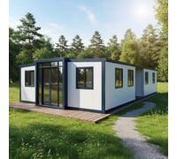Contenitore prefabbricato espandibile Piccola casa con struttura in acciaio modulare Camera da letto Soggiorno Cucina Bagno Design portatile per uso vacanze residenziali Opzioni di layout