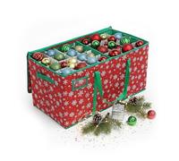 Contenitore Relaxdays per 128 Palline di Natale 33x66x33 cm, Fiocchi di Neve, Tessuto Non Tessuto e Cartone, Rosso/Verde