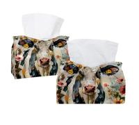 Contenitore rettangolare per fazzoletti, contenitore per il bagno, per banconi da bagno, comodini e uffici, stile pittura a olio floreale con mucca
