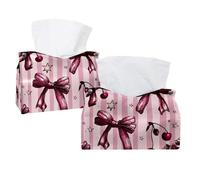 Contenitore rettangolare per fazzoletti, contenitore per il bagno, per banconi da toeletta, comodino e ufficio, eleganti nodi, ciliegie e stelle su sfondo rosa a righe