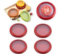 Contenitore riutilizzabile per frutta e verdura, 4 pezzi, in silicone, con coperchio, per Foronion, limone, avocado, pomodoro, verdure per mantenere la freschezza degli alimenti (rosso, confezione da