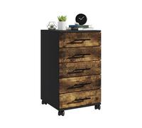 Contenitore su rotelle Relaxdays, 5 cassetti, HxLxP: 69 x 40 x 40 cm, mobiletto da Ufficio su rotelle, Nero/Marrone
