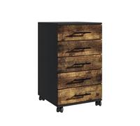 Contenitore su rotelle Relaxdays, 5 cassetti, HxLxP: 69 x 40 x 40 cm, mobiletto da Ufficio su rotelle, Nero/Marrone