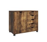 Contenitore su ruote Relaxdays, 5 cassetti e 2 scomparti, HLP: 65x78x40 cm, armadio da ufficio con rotelle, marrone