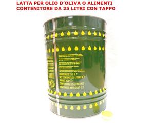 CONTENITORE TANICA RECIPIENTE OLIO IN LATTA LAMIERA DA LT 25 COMPLETO DI TAPPO