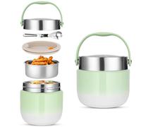 Contenitore Termico per Alimenti 1200 ml,Thermos per Alimenti Porta Pappa,ciotola termica con coperchio con cucchiaio pieghevole,Adatto per la conservazione di farina,zuppa,pranzo,formaggio (Verde)