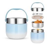 Contenitore Termico per Alimenti 1200 ml,Thermos per Alimenti Porta Pappa,ciotola termica con coperchio con cucchiaio pieghevole,Adatto per la conservazione di farina,zuppa,pranzo,formaggio (Blu)