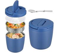 Contenitore Termico per Alimenti 1400ml, Thermos per Alimenti con Coperchio a Fibbia e Cucchiaio Pieghevole di Acciaio Inossidabile, Isotermico Sottovuoto per Cibi Caldi e Freddi, Blu