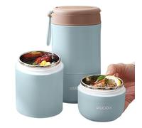 Contenitore termico per alimenti a tenuta stagna, in acciaio inox, isolamento sottovuoto, con cucchiaio, per scuola, lavoro, picnic (blu, doppio strato)