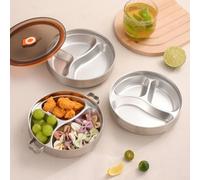 Contenitore termico per il pranzo in acciaio inox con scomparti per evitare la migrazione degli ingredienti durante il trasporto (senza manico)