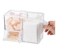 Contenitore trasparente per tamponi, scatola per tamponi di cotone, custodia per pad trucco a 3 griglie, supporto con coperchio, organizer per cosmetici adatto per camera da letto e bagno