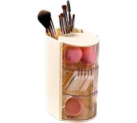 Contenitore trasparente rotante per cosmetici, antipolvere, organizer per trucchi, con ampio scomparto per frullatori e pennelli di bellezza, contenitore da scrivania multistrato (giallo crema)