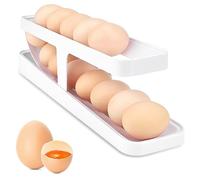 Contenitore Uova Frigorifero Plastica Portauova Rotolante Organizzatore Automaticamente Antiscivolo Risparmiare Spazio Bianco 2 Livelli per Cucina Casa 12-14 Uova