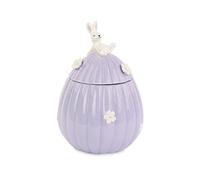 CONTENITORE UOVO LILLA CON CONIGLIO H. 19 IN CERAMICA