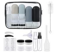 Contenitori aereo - Contenitore cosmetico in silicone - Bottiglie da viaggio in silicone - set da 17 - riempibili e a prova di perdita - ideali per shampoo, crema, bagnoschiuma e altri liquidi (nero)