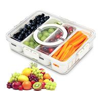 Contenitori Alimenti Frigorifero con Coperchio & 4 Scomparti, Contenitore Spuntino Rimovibili Portatile, Scatola Organizer Frutta Riutilizzabile, Vassoio Spuntini per Caramelle, Verdure, Noci,Insalata