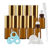 Contenitori da viaggio for cosmetici, barattoli da viaggio for articoli da toeletta, 10 pezzi, 10 ml di flaconi di vetro marrone ambrato vuoti for oli essenziali con tappo a vite dorato Roll on(3ml)