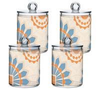 Contenitori decorativi in plastica trasparente con motivo floreale astratto, blu e arancione, con coperchio, contenitori decorativi per tamponi di cotone, bastoncini di cotone, filo interdentale