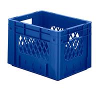 Contenitori Euro per carichi pesanti, in polipropilene, capacità 23,3 l, lungh. x largh. x alt. 400 x 300 x 270 mm, pareti forate, fondo chiuso, blu, conf. da 4 pz..