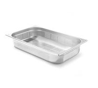 HENDI Contenitore Gastronorm, GN 1/1, con lati e fondo perforati, contenitore GN, impilabile, bordi arrotondati, resistente alla temperatura da -40° a 300°C, 14L, altezza: 100mm, acciaio inox