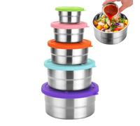 Contenitori in acciaio inox - Contenitori per alimenti con coperchi | Scatola da pranzo in metallo | 5 pezzi in acciaio inox rotondo escursionismo stoccaggio nidio ciotola snack per insalata di picche