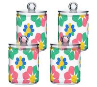 Contenitori in plastica trasparente colorata con motivo floreale vettoriale blu e rosa, con coperchio, contenitori decorativi per cotton fioc, cotton fioc, graffette, fermagli per capelli, confezione