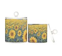 Contenitori in plastica trasparente con coperchio per pittura a olio con cielo stellato, girasoli essenziali, contenitore decorativo per filo interdentale, per tamponi di cotone, tamponi di cotone