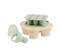 Contenitori in silicone Babymoov per conservare alimenti per bambini e succhiotto per frutta - 2 vaschette per congelare pappe con coperchio, 1 succhiotto per frutta per la dentizione del bambino.