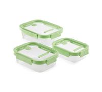 CONTENITORI LEKUE Set 3 pezzi, salvafreschezza rettangolari, Vetro borosilicato, Verde