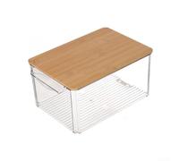 Contenitori organizer per frigorifero, in plastica PET, con coperchio in legno e tagliere per dispensa, armadio, conservazione degli alimenti (30 x 20 x 14,5 cm)