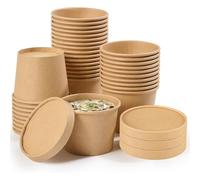 Contenitori per alimenti a tenuta stagna, 350 ml, usa e getta, in carta kraft, per zuppe calde da asporto, con coperchio, contenitori rotondi per gelato, per ristoranti e feste, set da 20 pezzi