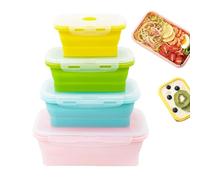 Contenitori per Alimenti in Silicone,Set da 4 con Coperchi - Impilabili Pieghevoli Ermetici per Cucina Frutta Yogurt Avanzi