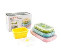 Contenitori per Alimenti in Silicone - Set da 4 con Coperchi | Impilabili Pieghevoli Ermetici per Cucina Frutta Yogurt Avanzi