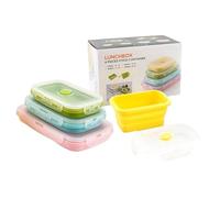 Contenitori per Alimenti in Silicone | Set di 4 Contenitori per Pranzo in Silicone,Impilabili Pieghevoli Ermetici per Cucina Frutta Yogurt Avanzi