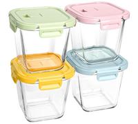 Contenitori per alimenti in vetro borosilicato, 907,2 g, 4 tazze, adatti al congelatore, con coperchio, adatti al microonde, piccoli barattoli quadrati per insalata, frutta, pranzo, gelato, viaggi