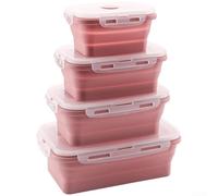 Contenitori per alimenti pieghevoli in silicone, adatti al microonde, forma rettangolare, con coperchio aderente, set da 4 pezzi per uso quotidiano (F)