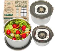 Contenitori per alimenti sottovuoto inox con indicatore della data - Set di 3 contenitori per il pranzo in metallo inox ermetici con coperchi traslucidi - A tenuta stagnae per uso alimentare