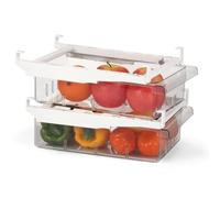 Contenitori per cassetti del frigorifero, confezione da 2, contenitori per congelatore con manico, organizer per frigorifero estraibili con divisorio, organizer per frutta, uova, verdura