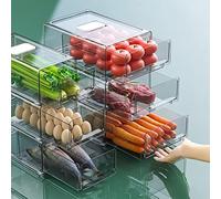 Contenitori per dispensa, organizer per frigorifero, contenitori impilabili in plastica con cassetti, contenitori estraibili per frigorifero, cucina, ufficio (confezione da 2, extra large e