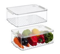Relaxdays Contenitori per Frigo con Coperchio, Set da 2, Impilabile, Box per Frutta e Verdura, Salvaspazio, Trasparente, Plastica, 10,5 x 33 x 21 cm ca