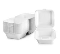 Contenitori per hamburger in bagassa, da asporto, 15,2 cm, set di 50 contenitori super rigidi, biodegradabili, compostabili e riciclabili, in polpa di canna da zucchero naturale