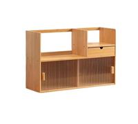 contenitori per libri Organizer for scaffale da scrivania doppio for ufficio in bambù, con ante scorrevoli in vetro push-pull scaffale for esposizione for libreria da scrivania, for dormitorio di casa